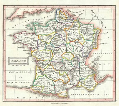 1845 Ewing Map of France in Provinces