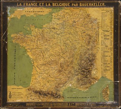 1842 Bauerkeller Raised Relief Map of France