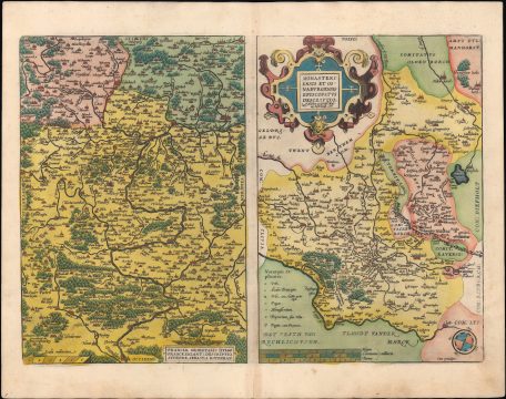 1595 Ortelius Map of Main River Valley (Bavaria) and Westphalia, Germany