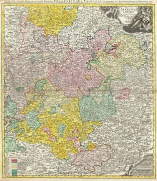 1720 Homann Map of Franconia, Germany (Bavaria, Bamberg, Würtzburg, Nuremberg)