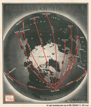 1943 Chapin Map of Northern Hemisphere Great Circle Aviation Routes