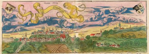 1550 / 1595 Münster view of Freising, Bavaria, Germany