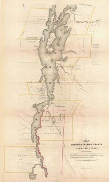 1851 Pease Map of French and English Grants on Lake Champlain