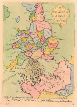 1793 / 1851 Gillray Satirical Caricature Map of England and France