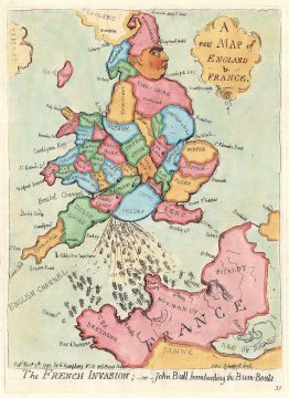 1793 / 1851 Gillray Satirical Caricature Map of England and France