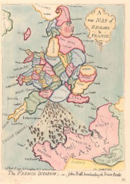1793 / 1851 Gillray Satirical Caricature Map of England and France