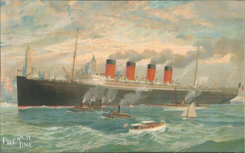 1900 Rummell Chromolithograph View of New York for the French Lines Steamships