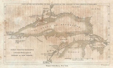 1846 Kemble Map of Early French Missions around Lake Superior and Lake Michigan