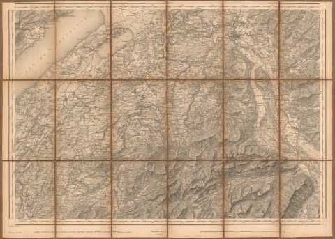 1875 Dufour Map of the cantons of Fribourg and Bern from the First Swiss National Survey