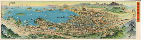 1940 Maeda Bird's Eye View of Fukuoka, Japan