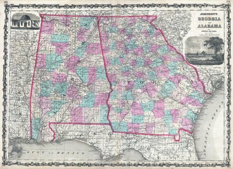 1862 Johnson Map of Georgia and Alabama