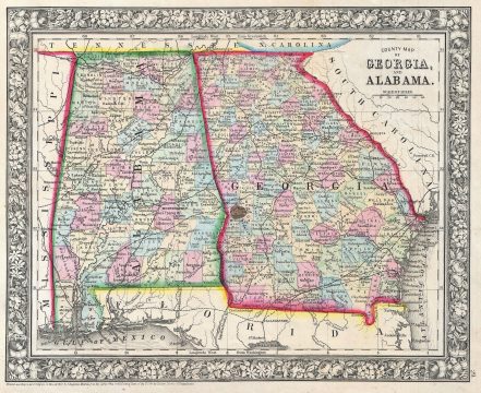 1864 Mitchell Map of Georgia and Alabama