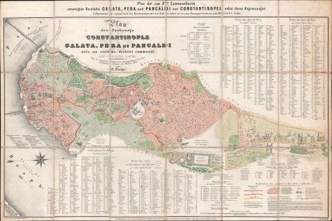 1861 Stolpe Folding Map of Beyoğlu, Istanbul, Turkey (1st Map of Beyoğlu)