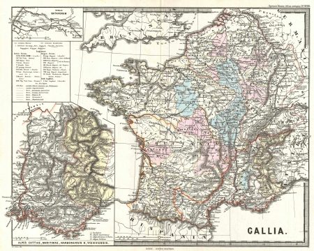 1865 Spruner Map of France or Gallia in Roman Times