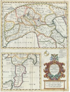 1712 Wells Map of Northern Italy and Southern Italy in Antiquity