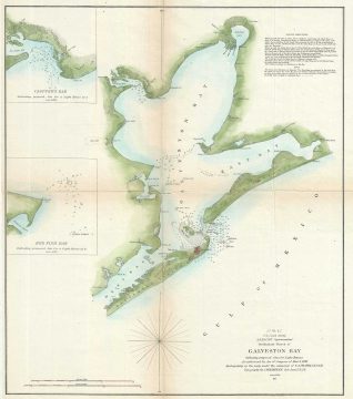 1851 U.S. Coast Survey Chart or Map of Galveston Bay, Texas