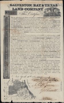 1830 Scrip Land Certificate for the Galveston Bay and Texas Land Company