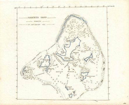 1835 Manuscript Map of the Gambier or Mangareva Islands in French Polynesia