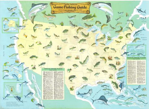 1967 Godfrey Pictorial Map of United States Game Fish