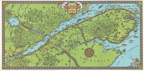 1929 Samuel Herbert Maw Pictorial Map of the Gaspe Peninsula, Quebec