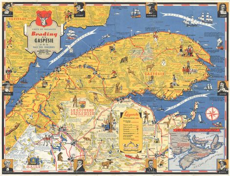 1949 Turner Pictorial Map of the Gaspé Peninsula (Gaspésie), Canada