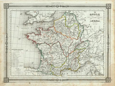 1852 Dufour Map of France in Antiquity  or Gaul