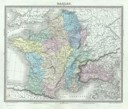 1874 Tardieu Map of Gaul or France in Ancient Roman Times