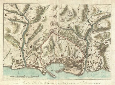 1800 Bardi Map of Genoa (Genova), Italy