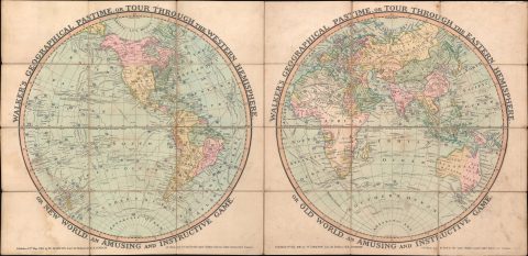 1816 Darton Geographical Game Map of the World in Two Hemispheres