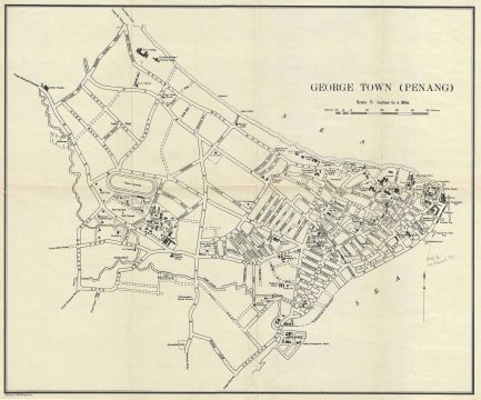 1933 Printers Limited Map of George Town, Penang, Malaysia