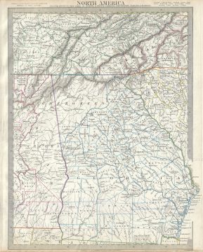 1833 S.D.U.K. Map of Georgia, Tennessee, Alabama, North Carolina and South Carolina