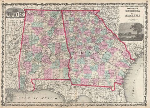 1861 Johnson Map of Georgia and Alabama