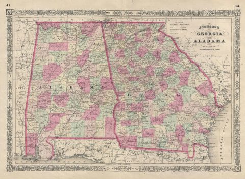 1866 Johnson Map of Georgia and Alabama