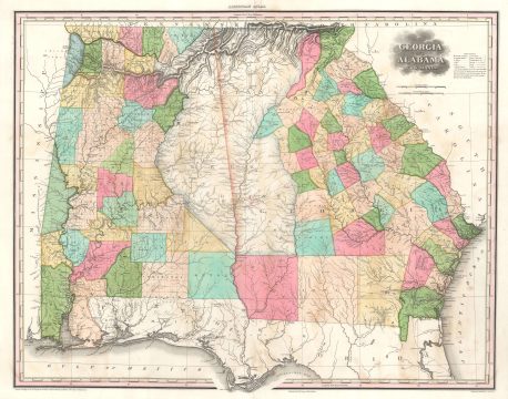 1823 Tanner Map of Georgia and Alabama (Creek, Cherokee) - FIRST EDITION