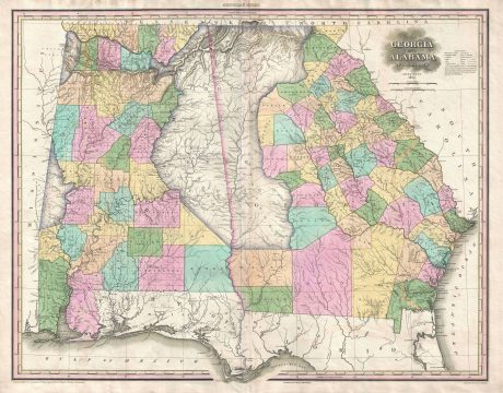 1825 Tanner Map of Georgia and Alabama (Creek, Cherokee)