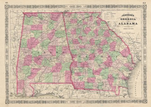 1865 Johnson Map of Georgia and Alabama