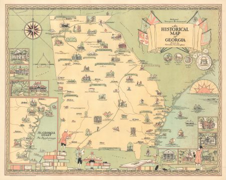 1932 Cornelia Cunningham Pictorial and Historical Map of Georgia