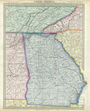 1848 S.D.U.K. Map of Georgia, Tennessee, Alabama, North Carolina and South Carolina