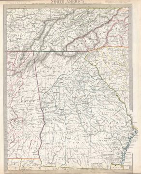 1833 S.D.U.K. Map of Georgia, Tennessee, Alabama, North and South Carolina