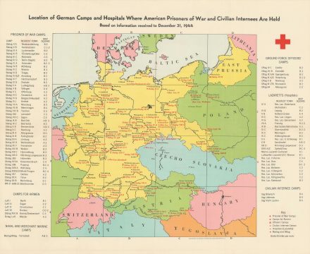 1945 American Red Cross Map of German Camps w/ American POWs