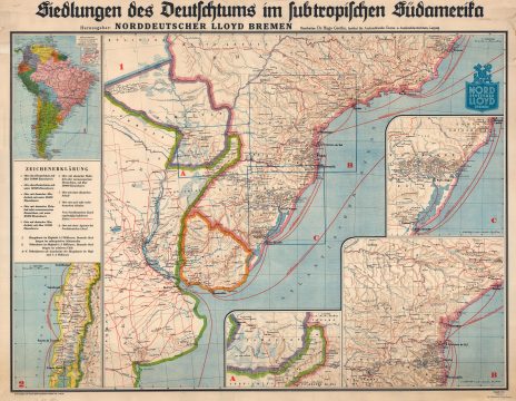 1934 Norddeutscher Lloyd Map of German Settlements in Southeastern South America