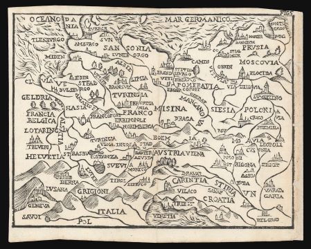 1688 Rosaccio / Moretti Woodcut Map of Germany and Central Europe