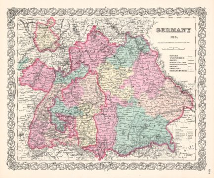 1855 Colton Map of Bavaria, Wurtemberg and Baden, Germany