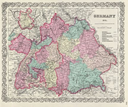 1856 Colton Map of Southern Germany: Bavaria, Wurtemberg and Baden
