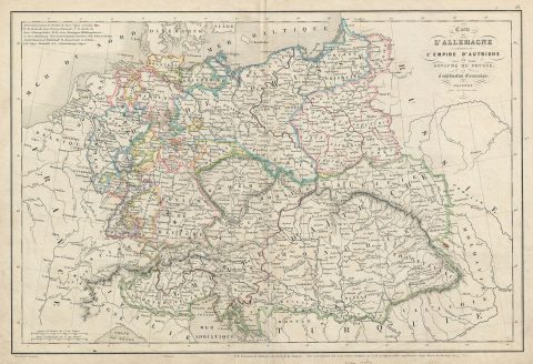 1850 Delamarche Map of Germany, Prussia and the Germanic Confederation
