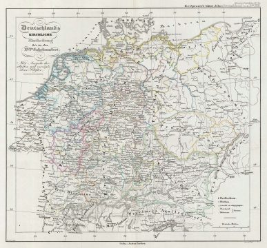 1854 Spruner Map of Germany with ecclasiastical divisions