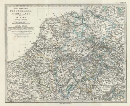 1873 Stieler Map of Holland, Belgium and Northwestern Germany