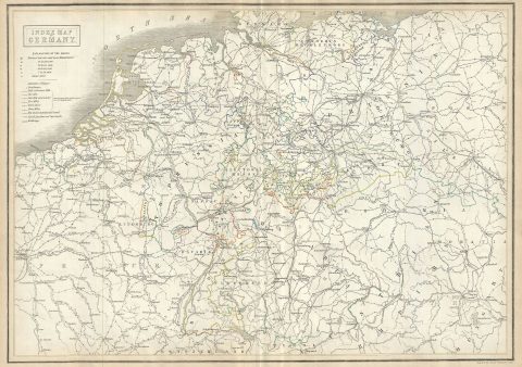 1844 Black Map of Greater Germany (Germany, Holland, Belgium, Bohemia, Austria)