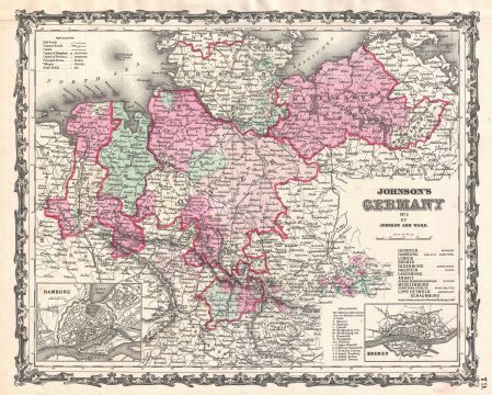 1862 Johnson Map of Northern Germany ( Holstein and Hanover )