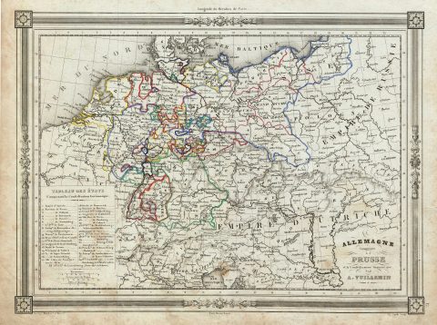 1852 Vuillemin Map of Germany, Prussia and the Germanic Confederation